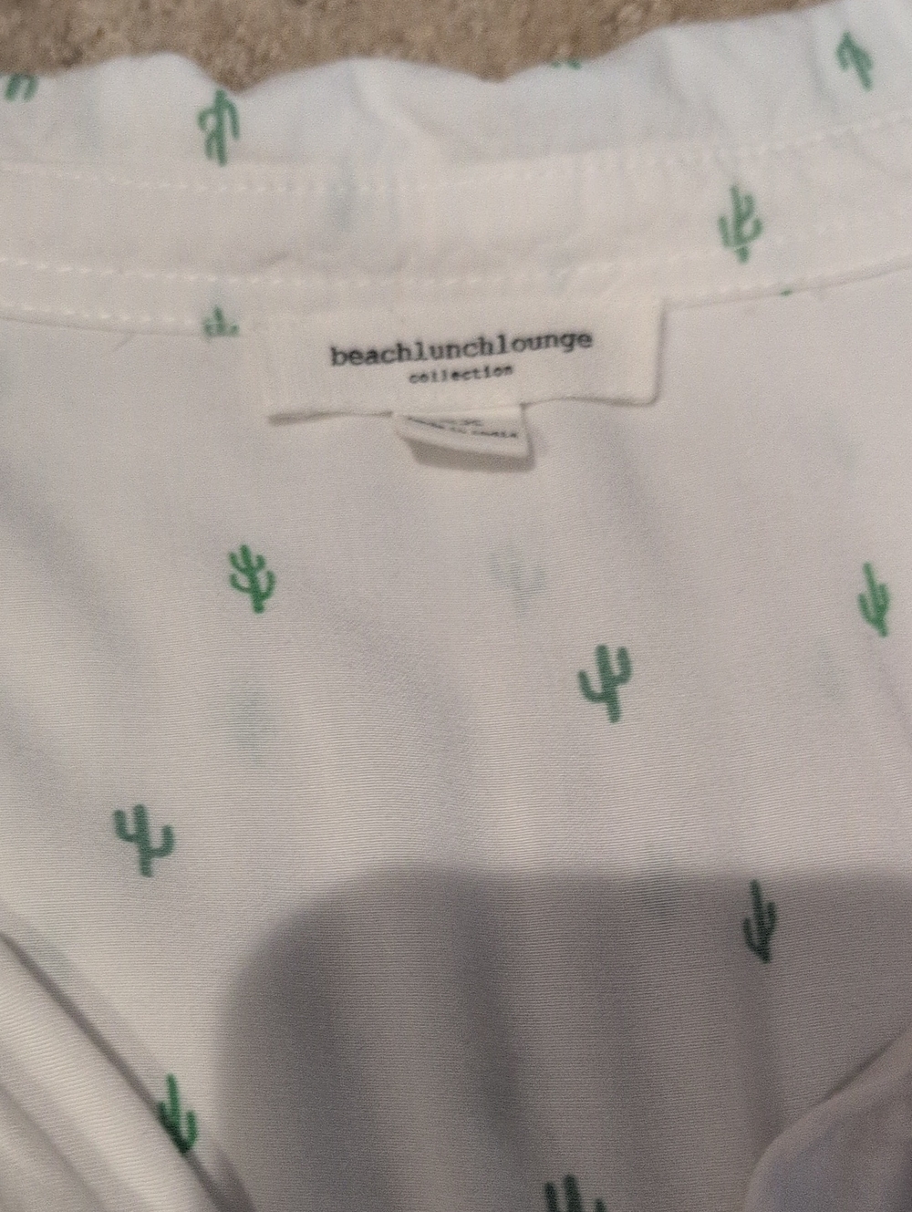Flowy White Button-Up Blouse W/ Cute Tiny Green Cactus Print - Desert Babe View 5
